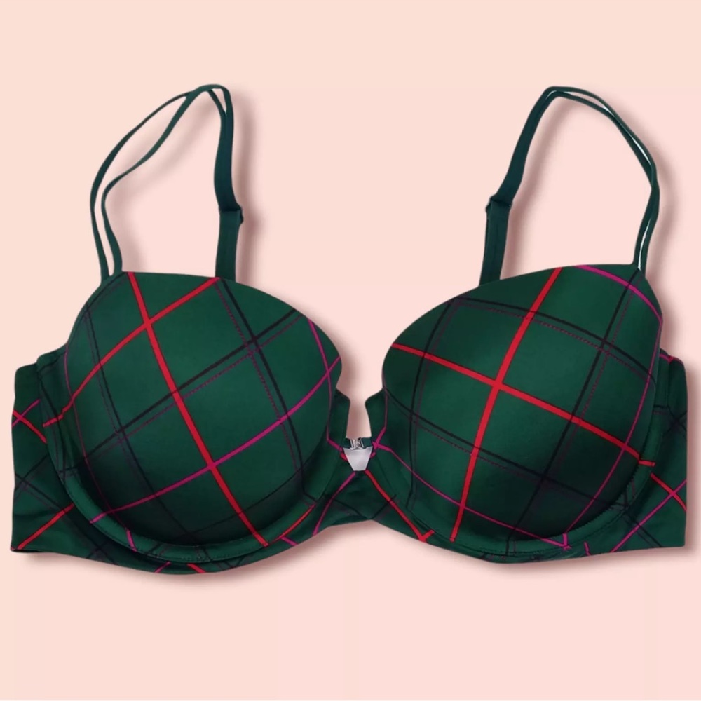 Victoria's Secret Very Sexy Uplift Balconet Bra Size 36D Padded Green Plaid